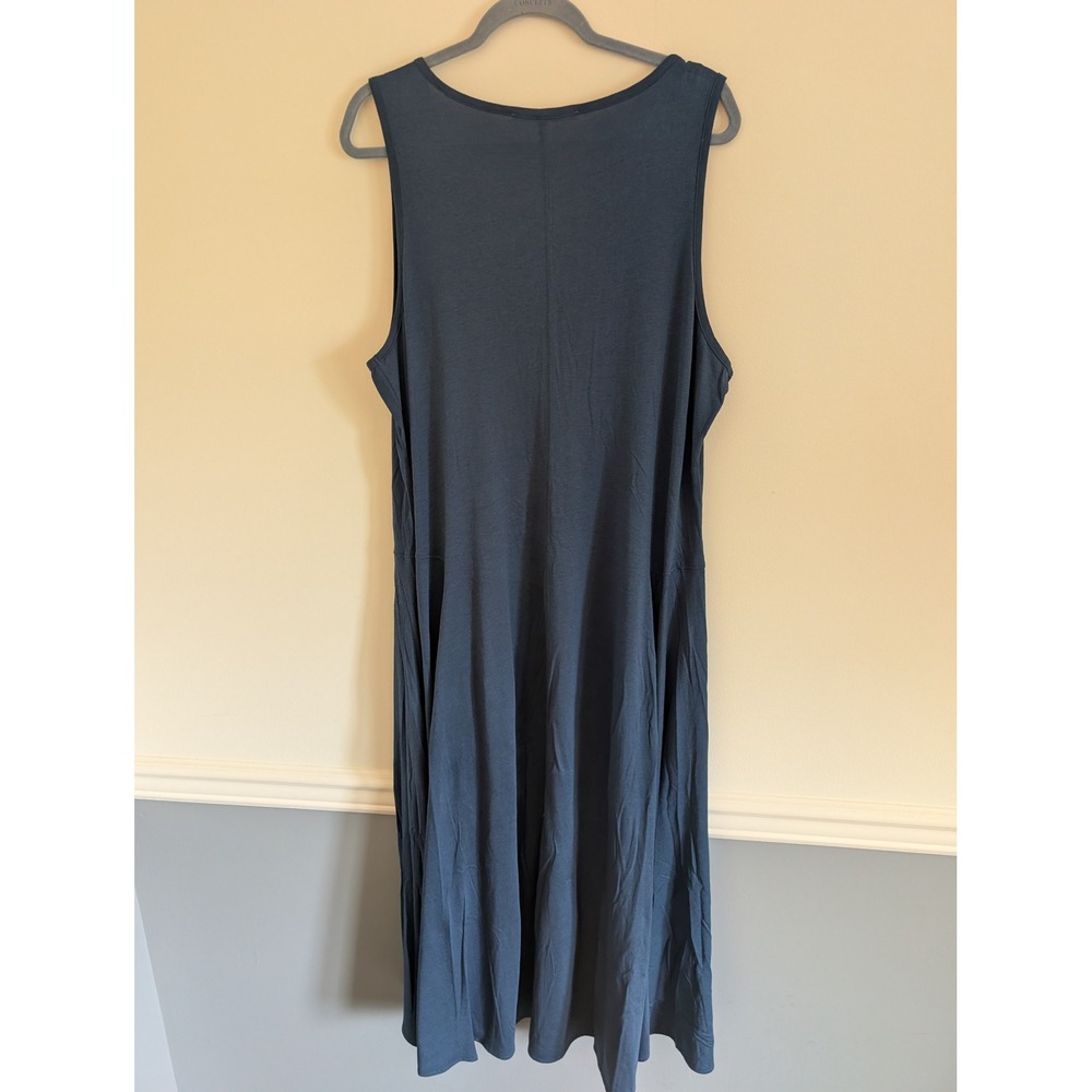 Soft Surroundings Navy Blue V-Neck Sleeveless Pleat Midi Dress 2X flowy coastal